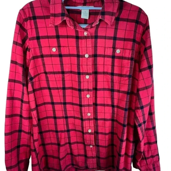 Duluth Trading Co. Women’s Cotton Red Black Plaid Long‎ Sleeve Button-up Medium - Picture 3 of 6